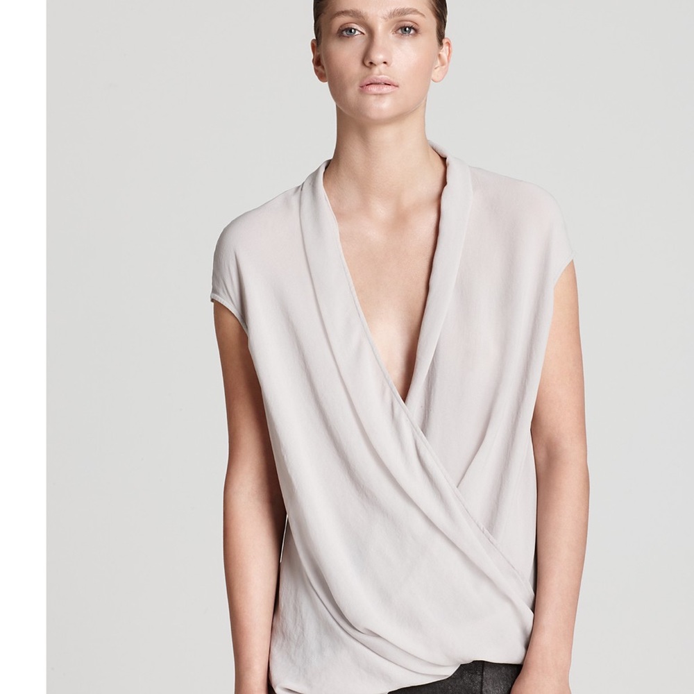 Helmut Lang Soft Gray Faux Wrap Twist Top Medium - image 2